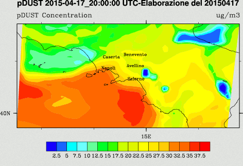  Previsione CHIMERE per il 17 aprile 2015 20 UTC 