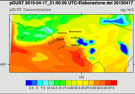  Previsione CHIMERE per il 17 aprile 2015 21 UTC 