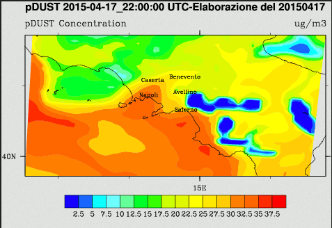  Previsione CHIMERE per il 17 aprile 2015 22 UTC 