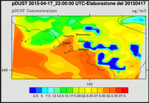  Previsione CHIMERE per il 17 aprile 2015 23 UTC 