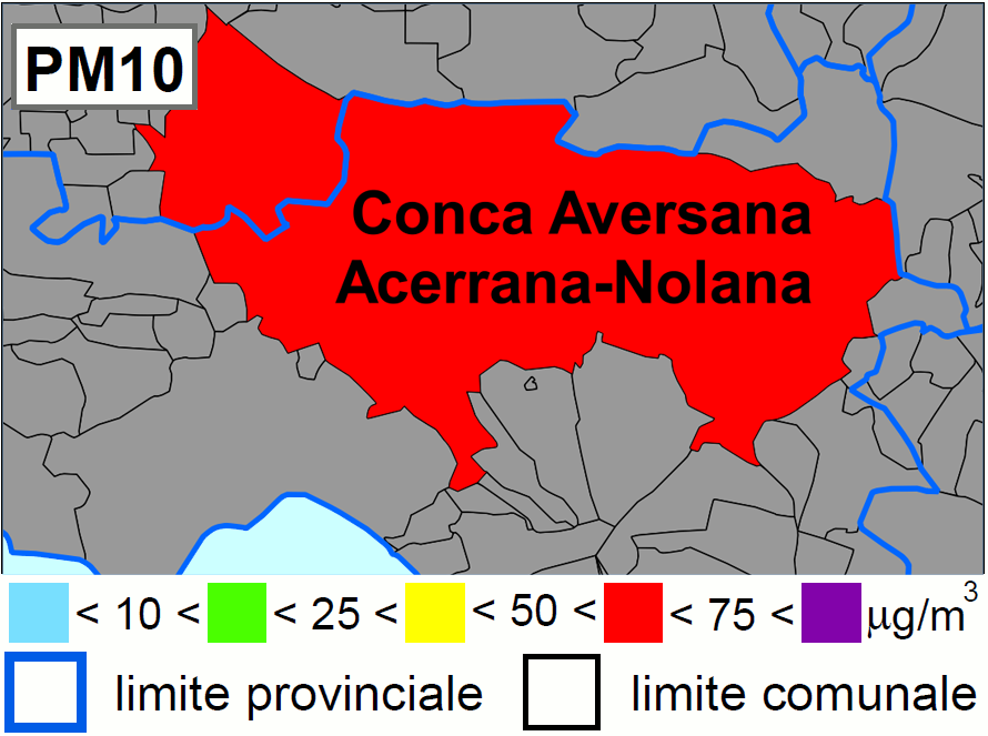 Concentrazione di oggi di PM10 nella Conca Aversana